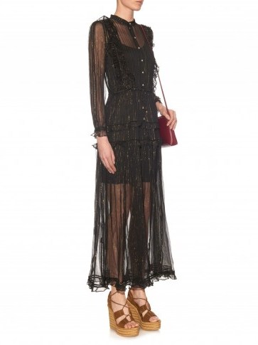 ZIMMERMANN Mischief Lurex-stripe silk-chiffon dress in black – long evening dresses – summer parties – designer party fashion - flipped