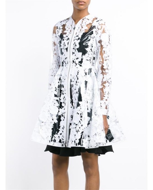 MONCLER Clear PU Floral Lace Coat ~ white see through coats ~ designer outerwear ~ luxe fashion - flipped