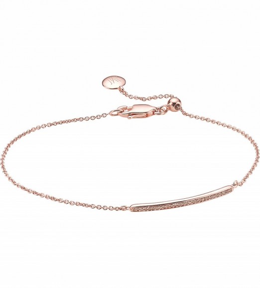 MONICA VINADER Skinny short bar 18ct rose gold-plated diamond bracelet – thin bracelets – modern style jewellery – diamonds – luxe looks – luxury looking accessories