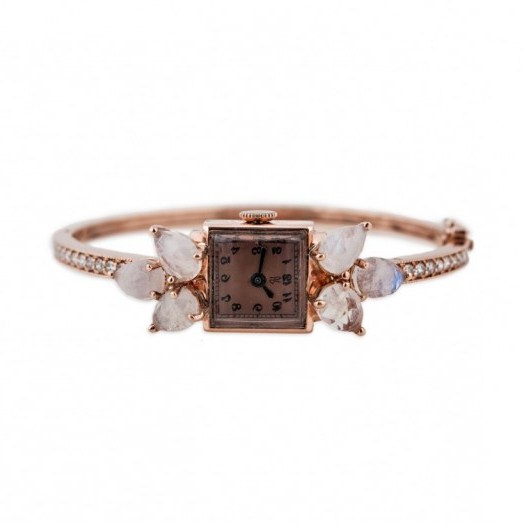 Jacquie Aiche MOONSTONE PETAL ANTIQUE WATCH. Fine jewelled stone watches | ladies wrist watch | luxe style timepiece | luxury accessories | moonstones - flipped