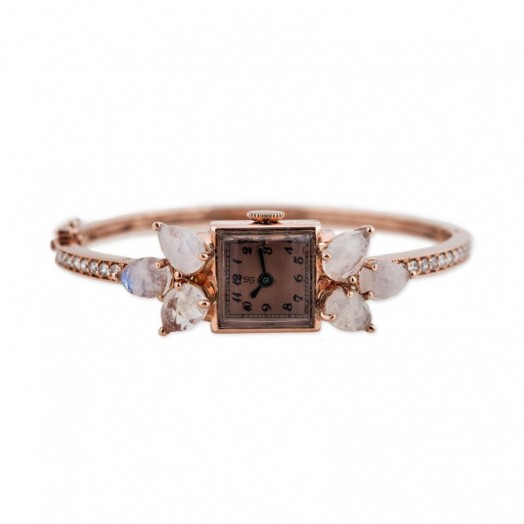 Jacquie Aiche MOONSTONE PETAL ANTIQUE WATCH. Fine jewelled stone watches | ladies wrist watch | luxe style timepiece | luxury accessories | moonstones