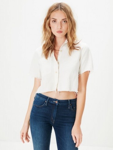 MOTHER Frenchie Crop Fray Dove White / cropped shirts / frayed tops / casual fashion - flipped