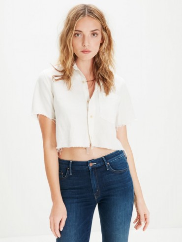 MOTHER Frenchie Crop Fray Dove White / cropped shirts / frayed tops / casual fashion