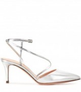 GIANVITO ROSSI Carlyle Mid leather slingback pumps – silver metallic heels – strappy mid heel – pointed toe shoes – occasion accessories – designer slingbacks – luxe style