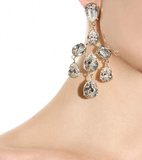 oscar de la renta crystal embellished clip-on earrings ~ big statement jewellery ~ bling ~ large drop earrings ~ crystals ~ designer accessories ~ accessorise your look - flipped
