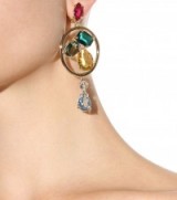 oscar de la renta multi-coloured crystal embellished clip-on earrings ~ big crystals ~ bling ~ designer fashion jewellery ~ statement drop earrings