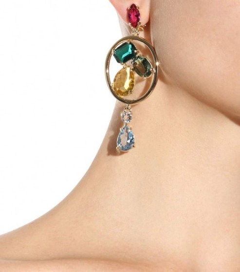 oscar de la renta multi-coloured crystal embellished clip-on earrings ~ big crystals ~ bling ~ designer fashion jewellery ~ statement drop earrings - flipped