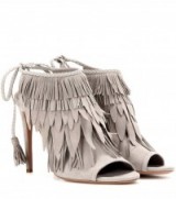 AQUAZZURA So Pocahontas 105 suede sandals – designer high heels – luxe style shoes – fringed – peep toe