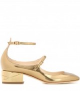 JIMMY CHOO Wilbur 40 patent leather pumps – gold metallic mary janes – ankle strap mary jane shoes – designer accessories – luxe style – mid block heel