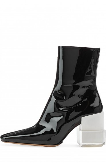 MAISON MARGIELA Patent Leather Ankle Boots black – block heels – designer accessories – shiny boots – side zip – square toe - flipped