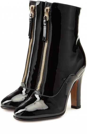 VALENTINO Patent Leather Ankle Boots black – designer footwear – front zip – stylish accessories - flipped