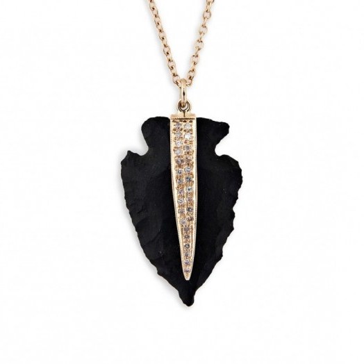 Jacquie Aiche PAVE BLACK AGATE ARROWHEAD NECKLACE – as worn by Vanessa Hudgens on Instagram, June 2016. Celebrity jewellery | star style jewelry | necklaces | pendants | diamonds - flipped