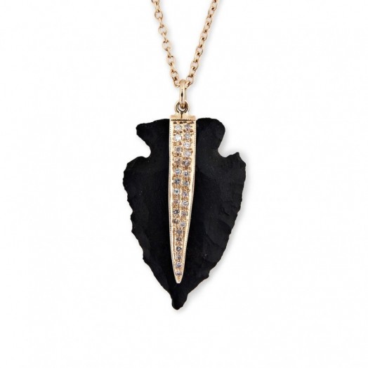 Jacquie Aiche PAVE BLACK AGATE ARROWHEAD NECKLACE – as worn by Vanessa Hudgens on Instagram, June 2016. Celebrity jewellery | star style jewelry | necklaces | pendants | diamonds