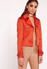 MISSGUIDED peace + love faux suede biker jacket orange – affordable luxe – luxury style jackets