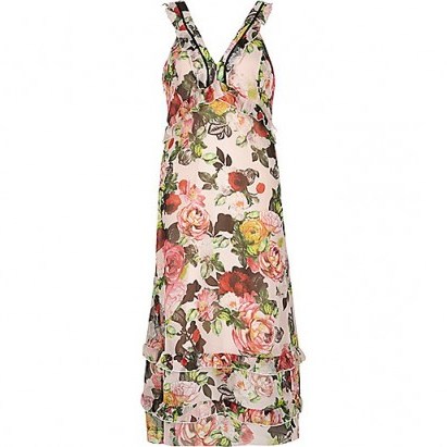 River Island Pink floral-print georgette maxi dress ~ flower prints ~ summer parties ~ ruffles ~ ruffled trim ~ garden party fashion ~ holiday dresses - flipped