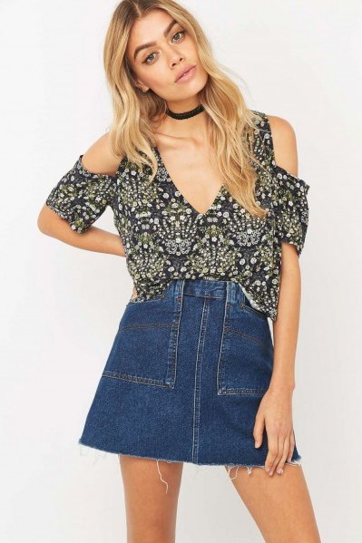 Pins & Needles V-Neck Cold Shoulder Floral Blue Top blue ~ casual weekend fashion ~ summer tops ~ flower printed ~ pretty day wear ~ my holiday clothing - flipped