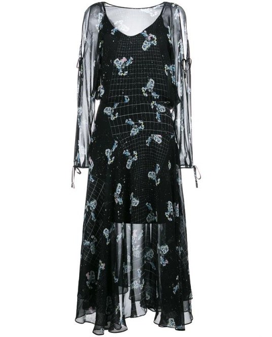 PREEN BY THORNTON BREGAZZI Floral Constellation Printed Silk Dress ~ designer party dresses ~ chic occasion wear ~ feminine evening fashion ~ asymmetric hemline ~ semi sheer fabric - flipped