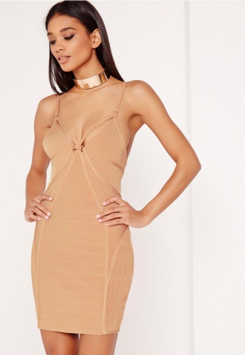 Missguided premium harness strap bandage bodycon dress nude – going out dresses – evening wear – party fashion – fitted style - flipped