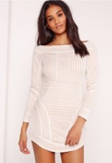 MISSGUIDED premium lace curve hem bardot bodycon dress white – luxe style party dresses – luxury looks – going out fashion