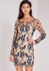 MISSGUIDED premium leaf embellished mini dress blue – sequined party dresses – luxe style evening wear – luxury looking going out fashion – floral sequins