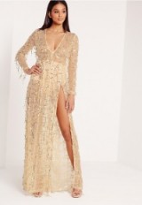 MISSGUIDED premium sequin maxi dress gold – long occasion dresses – evening luxe – luxury style party dresses – sequined – sequins – embellished fashion – thigh high slit