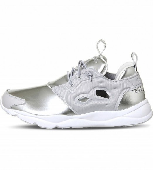 REEBOK Furylite metallic trainers in silver – sports luxe – luxury style footwear – casual fashion - flipped
