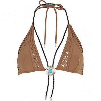 River Island RI Resort brown necklace bikini top – poolside chic – embellished bikinis – holiday swimwear – beachwear – bikini tops - flipped