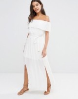 River Island Cheesecloth Off The Shoulder Maxi Dress white ~ long summer dresses ~ holiday fashion