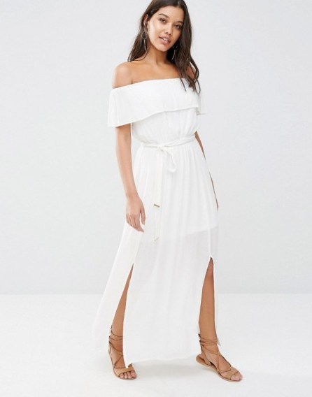 River Island Cheesecloth Off The Shoulder Maxi Dress white ~ long summer dresses ~ holiday fashion - flipped