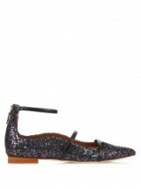 MALONE SOULIERS Robyn point-toe glitter flats ~ chic flat shoes ~ luxe footwear ~ shimmering ~ ankle strap ~ stylish designer accessories ~ style ~ strappy