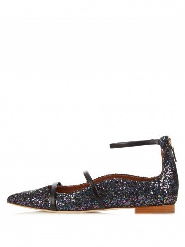 MALONE SOULIERS Robyn point-toe glitter flats ~ chic flat shoes ~ luxe footwear ~ shimmering ~ ankle strap ~ stylish designer accessories ~ style ~ strappy - flipped