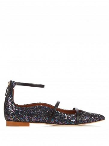 MALONE SOULIERS Robyn point-toe glitter flats ~ chic flat shoes ~ luxe footwear ~ shimmering ~ ankle strap ~ stylish designer accessories ~ style ~ strappy