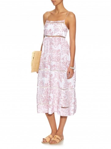 ZIMMERMANN Roza cotton and silk-blend dress – rose print sundresses – holiday dresses – feminine day wear – summer lunch – floral sundress