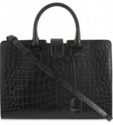SAINT LAURENT Monogram small cabas crocodile-effect leather tote in black – as carried by Hailey Baldwin out with Kendall Jenner and Gigi Hadid in New York Cilty, 21 June 2016. Star style handbags | street style chic | celebrity bags | designer accessories