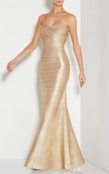 Herve Leger Sara Strapless Signature Bandage Gown light gold ~ designer gowns ~ red carpet style dresses ~ special events ~ statement occasion wear