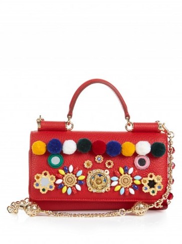 DOLCE & GABBANA Sicily brocade and leather cross-body bag red ~ cute handbags ~ small bags ~ crossbody ~ designer accessories ~ embellished with jewels - flipped
