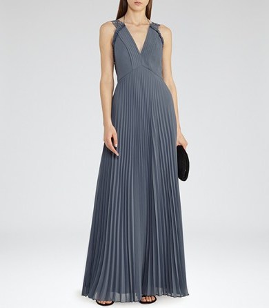 REISS SICILY Pleated Maxi Dress grey blue ~ occasion dresses ~ event wear ~ evening gowns - flipped