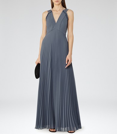 REISS SICILY Pleated Maxi Dress grey blue ~ occasion dresses ~ event wear ~ evening gowns