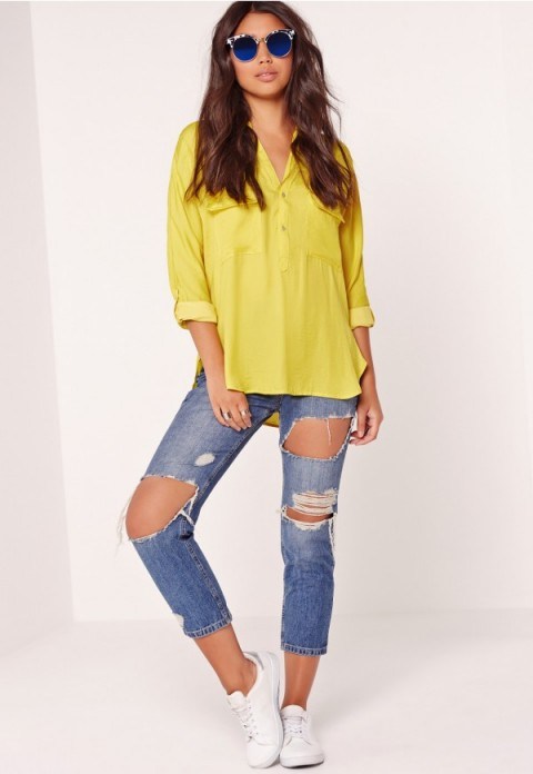 Missguided silky pocket detail shirt yellow. Casual shirts | summer fashion - flipped