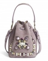 Ralph Lauren Small Beaded Suede Drawstring in lilac – embellished bags – luxury handbags – designer accessories – jewel embellishments – luxe style