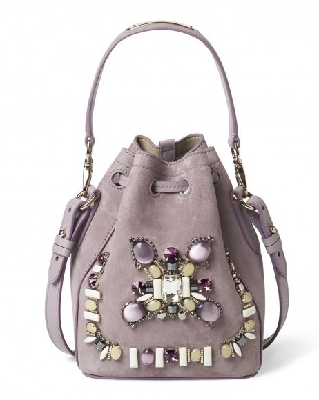 Ralph Lauren Small Beaded Suede Drawstring in lilac – embellished bags – luxury handbags – designer accessories – jewel embellishments – luxe style - flipped