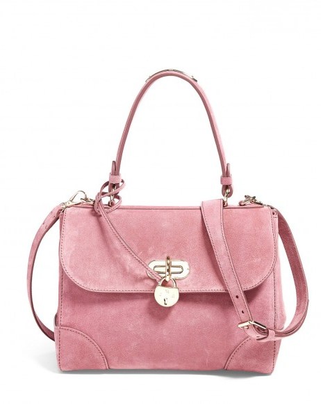Ralph Lauren Small Suede Tiffin Bag in raspberry – designer handbags – chic bags – top handle handbag – shoulder bag – crossbody – luxury accessories - flipped