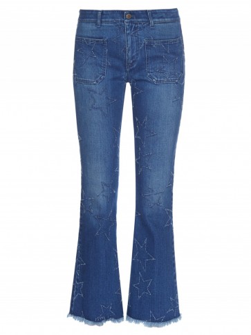 STELLA MCCARTNEY Star-distressed cropped kick-flare jeans. Casual fashion | designer flares | weekend clothing | blue denim