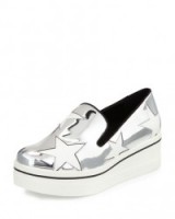 STELLA MCCARTNEY ~ STAR BINX LOAFERS indium tone. Platform loafer | designer wedged shoes | casual platforms | silver metallic shoes | luxe wedges | wedge flats