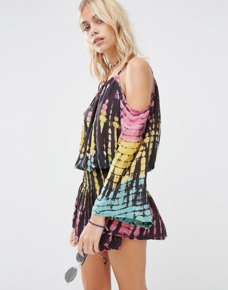 Surf Gypsy Tie Dye Playsuit ~ cold shoulder playsuits ~ summer fashion ~ off the shoulder style - flipped