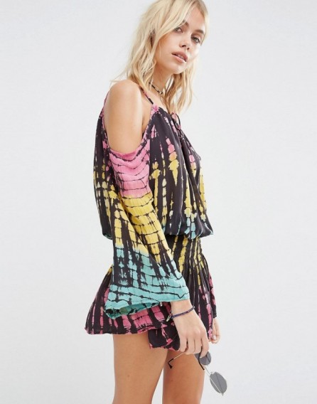Surf Gypsy Tie Dye Playsuit ~ cold shoulder playsuits ~ summer fashion ~ off the shoulder style