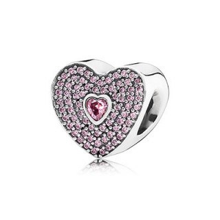 PANDORA sweet hear charm ~ pink Cubic Zirconia charms ~ jewellery ~ sterling silver hearts ~ bracelets - flipped