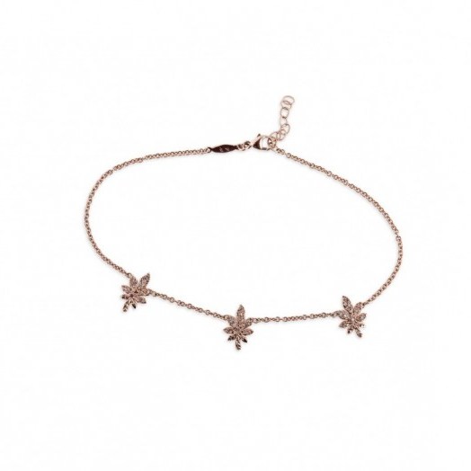 Jacquie Aiche 3 SWEET LEAF ANKLET – as worn by Vanessa Hudgens on Instagram, June 2016. Celebrity jewelry | star style anklets | pave diamond body jewellery | diamonds | accessories - flipped