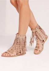 MISSGUIDED – tassel ankle cuff flat gladiator nude. Summer flats | holiday shoes | fringed gladiators
