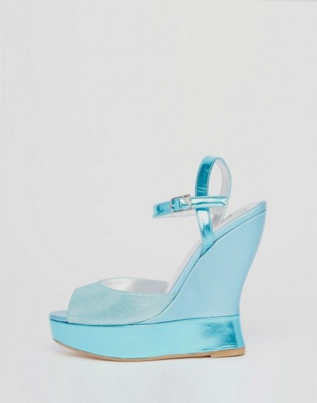 Terry de Havilland Electra Blue Glitter Wedge Sandals baby blue – high heeled wedges – metallic high heels – ankle strap platforms – platform sole – glamour – luxe style shoes - flipped
